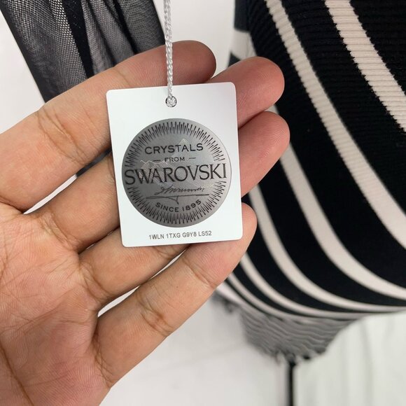 BEBE MAXI DRESS SWAROVSKI RHINESTONE LOGO BLACK/WHITE STRIPED DESIGN - Picture 8 of 11